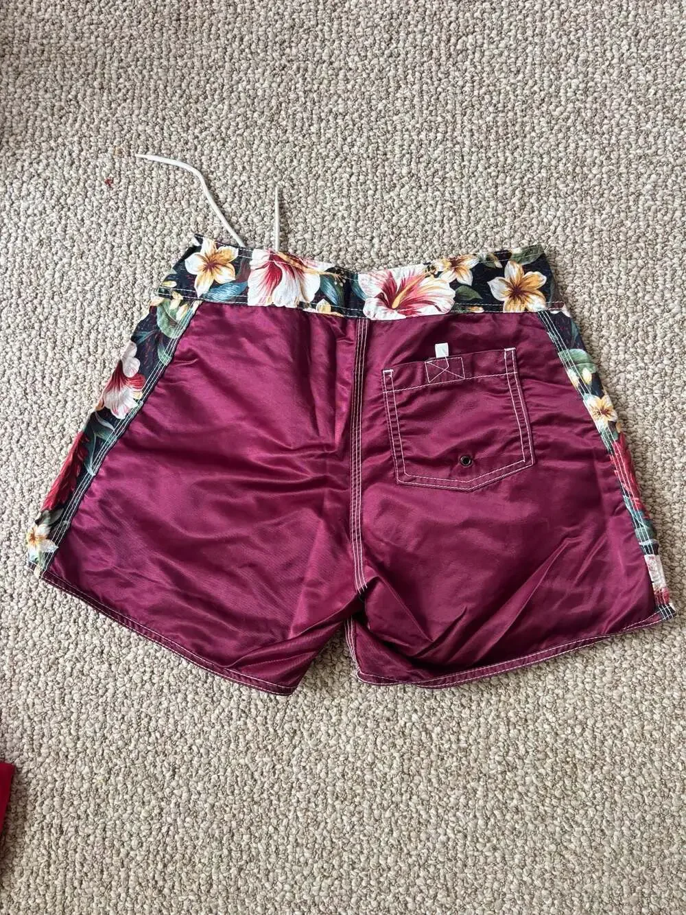 Vintage Maroon and Floral Board Shorts Swim Trunks Size S